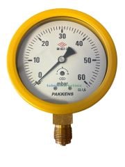 Ø100mm 0/60 Milibar Alttan Bağlantılı Kurutip Kapsül Diyaframlı Basınç Ölçer, Milibar Manometre G1/2'' CL1,6 PAKKENS