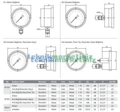 Ø100mm 0/25 Bar Alttan Bağlantılı Kurutip CL1,0 Hassas Basınç Ölçer, Manometre G1/2'' Prinç Bağlantı Elemanlı Class 1,0 PAKKENS