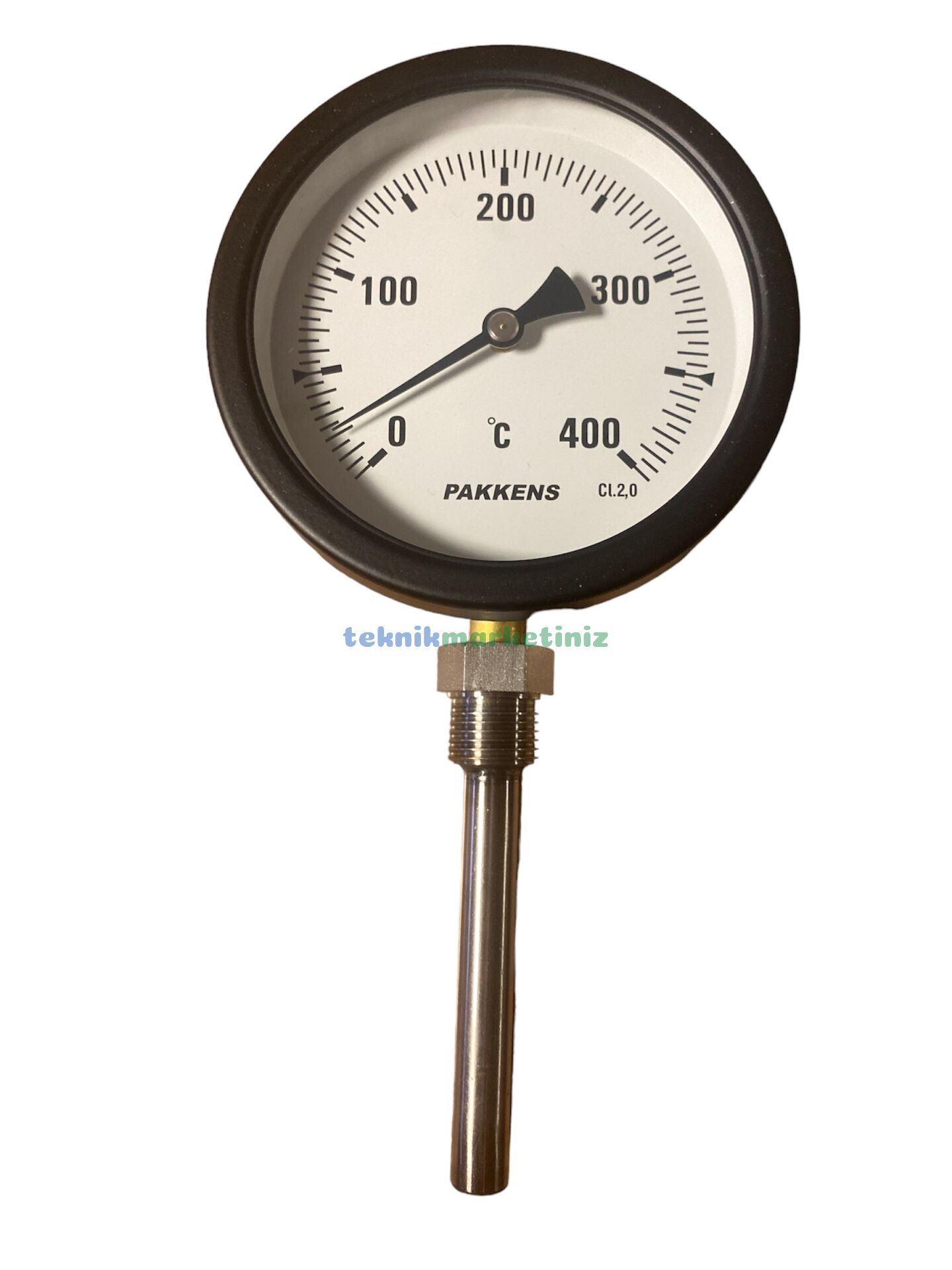 Ø100mm 0/+400°C Derece, Alttan Çıkışlı G1/2'' Bi-Metal Sıcaklık Ölçer, Termometre, Paslanmaz Termovilli Mekanik Isı Gösterge Saati, EN 13190, CL2,0 PAKKENS, Dalma Boyu :