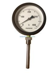 Ø100mm 0/+400°C Derece, Alttan Çıkışlı G1/2'' Bi-Metal Sıcaklık Ölçer, Termometre, Paslanmaz Termovilli Mekanik Isı Gösterge Saati, EN 13190, CL2,0 PAKKENS, Dalma Boyu :