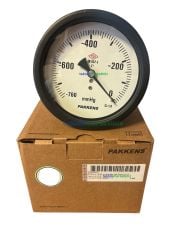 Ø100mm -760/0 mmHg Panotip Arka Bağlantılı Kurutip CL1,0 Hassas Vakum Ölçer, Vakummetre G1/2'' Prinç Bağlantı Elemanlı Class 1,0 PAKKENS