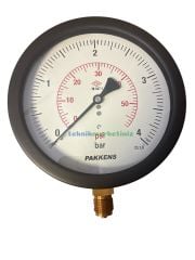 Ø160mm 0/4 Bar Alttan Bağlantılı Kurutip CL1,0 Hassas Basınç Ölçer, Manometre G1/2'' Prinç Bağlantı Elemanlı Class 1,0 PAKKENS