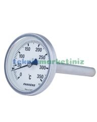 Ø63mm 0/+350°C Derece, Arkadan Çıkışlı G1/2'' Bi-Metal Sıcaklık Ölçer, Termometre, Paslanmaz Termovilli Mekanik Isı Gösterge Saati, EN 13190, CL2,0 PAKKENS, Dalma Boyu :