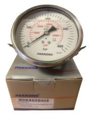 Ø100mm 0-400 Bar Panotip Arkadan Bağlantılı Gliserinli, Sıvı Dolgulu G1/2'' Manometre, Basınç Göstergesi CL2,5 PAKKENS