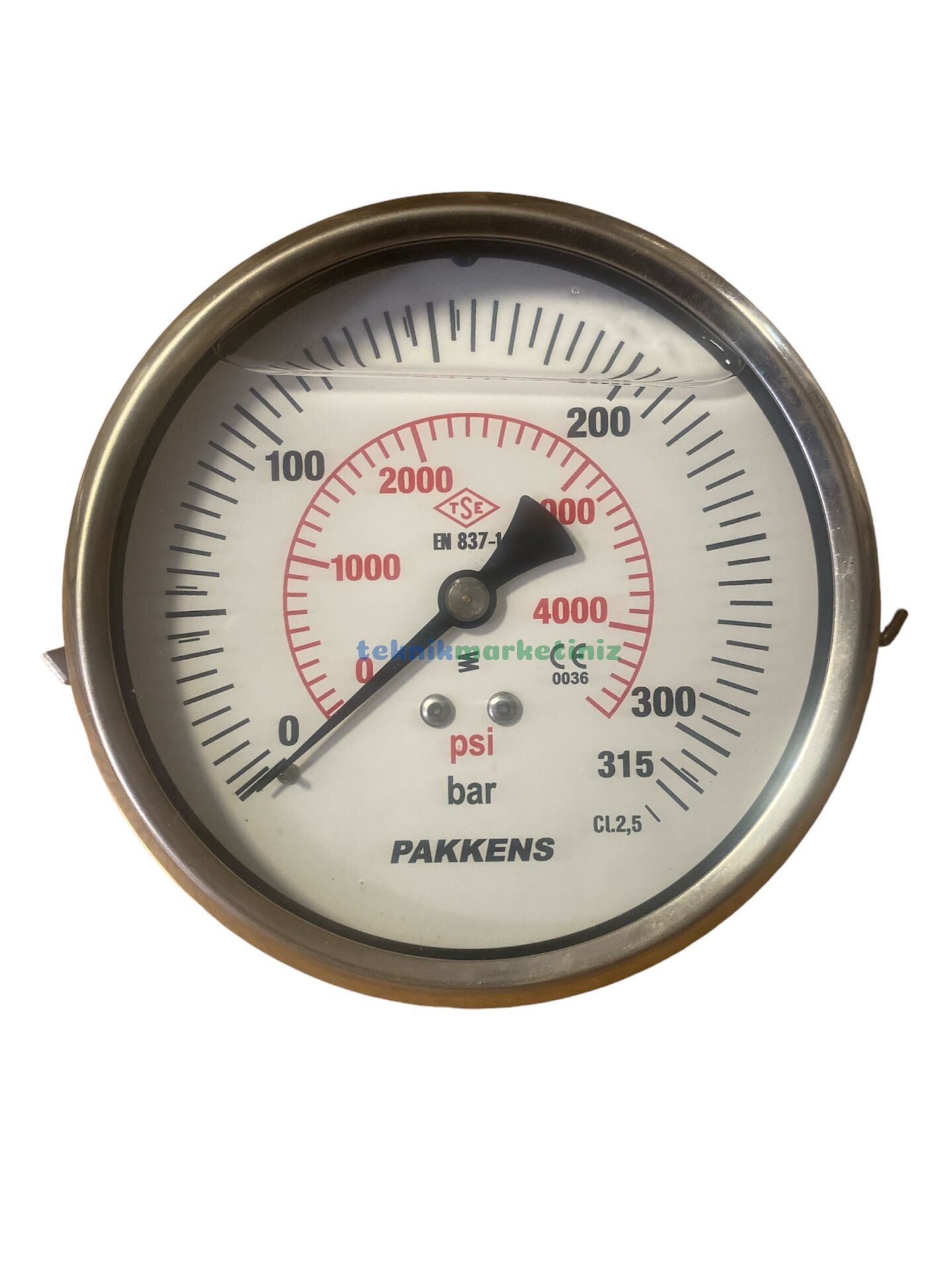 Ø100mm 0-315 Bar Panotip Arkadan Bağlantılı Gliserinli, Sıvı Dolgulu G1/2'' Manometre, Basınç Göstergesi CL2,5 PAKKENS