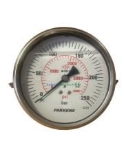 Ø100mm 0-250 Bar Panotip Arkadan Bağlantılı Gliserinli, Sıvı Dolgulu G1/2'' Manometre, Basınç Göstergesi CL2,5 PAKKENS