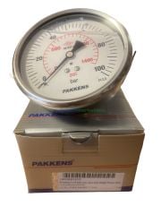 Ø100mm 0-100 Bar Panotip Arkadan Bağlantılı Gliserinli, Sıvı Dolgulu G1/2'' Manometre, Basınç Göstergesi CL2,5 PAKKENS