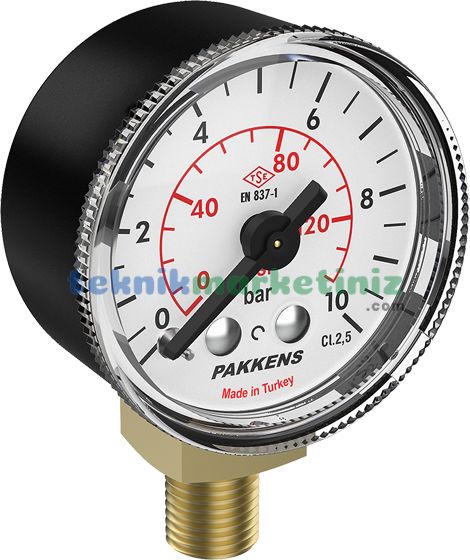 Ø40mm 0-400 Bar G1/8'' inç Alttan Bağlantılı Genel Amaçlı Kurutip Manometre, Basınç Göstergesi CL2,5 PAKKENS