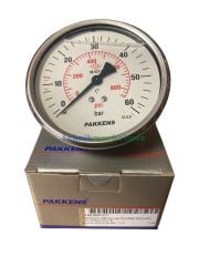 Ø100mm 0-60 Bar Panotip Arkadan Bağlantılı Gliserinli, Sıvı Dolgulu G1/2'' Manometre, Basınç Göstergesi CL2,5 PAKKENS