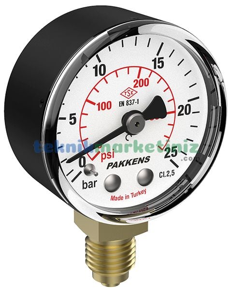 Ø50mm 0-0,6 Bar G1/4'' inç Alttan Bağlantılı Genel Amaçlı Kurutip Manometre, Basınç Göstergesi CL2,5 PAKKENS
