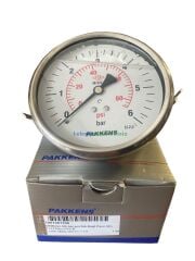 Ø100mm 0-6 Bar Panotip Arkadan Bağlantılı Gliserinli, Sıvı Dolgulu G1/2'' Manometre, Basınç Göstergesi CL2,5 PAKKENS