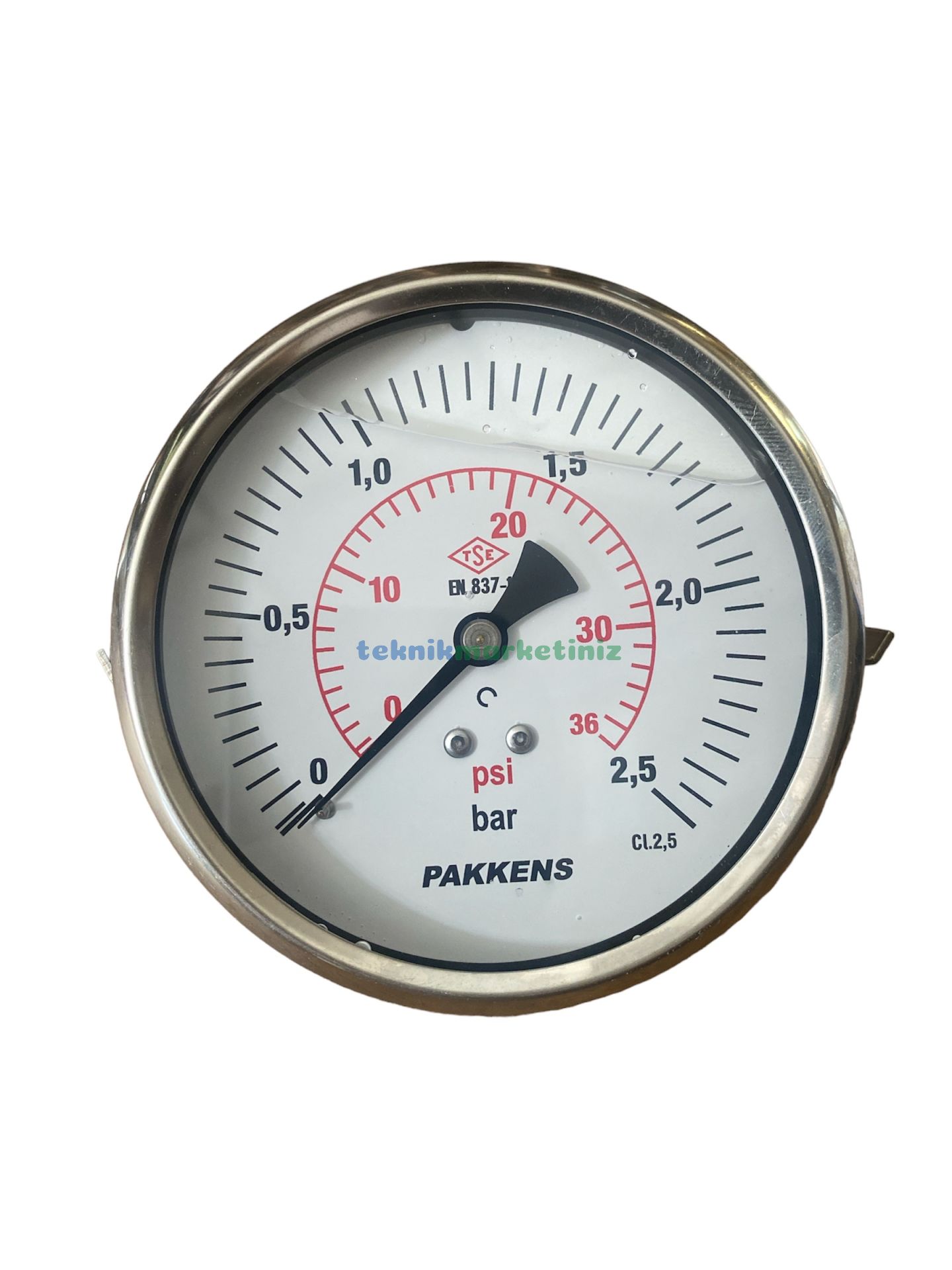 Ø100mm 0-2,5 Bar Panotip Arkadan Bağlantılı Gliserinli, Sıvı Dolgulu G1/2'' Manometre, Basınç Göstergesi CL2,5 PAKKENS