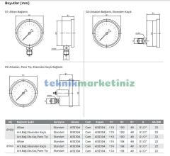 Ø100mm 0/16 Bar Alttan Bağlantılı Paslanmaz Gövde Sıvı Dolgulu CL1,0 Hassas Basınç Ölçer, Manometre G1/2'' Prinç Bağlantı Elemanlı Class 1,0 PAKKENS