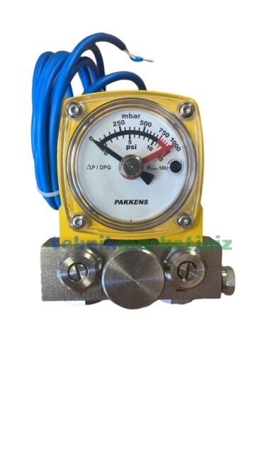 80x80mm Kontaklı 0-1000 Milibar Diferansiyel Fark Basınç Ölçer Manometre AISI 316L Paslanmaz Kollektörlü PAKKENS
