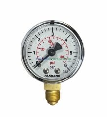 Ø50mm 0-6 Bar G1/4'' inç Alttan Bağlantılı Genel Amaçlı Kurutip Manometre, Basınç Göstergesi CL2,5 PAKKENS