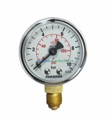 Ø50mm 0-10 Bar G1/4'' inç Alttan Bağlantılı Genel Amaçlı Kurutip Manometre, Basınç Göstergesi CL2,5 PAKKENS