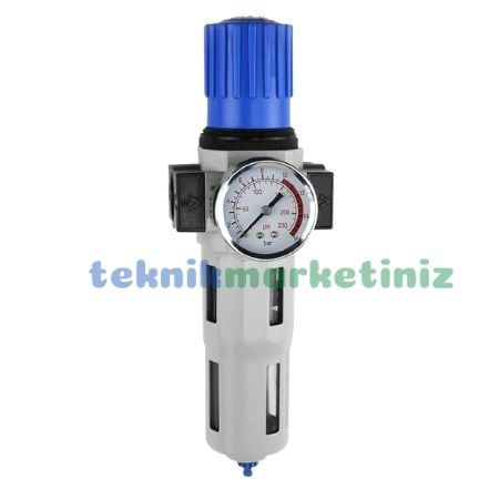 1/8'' Metal Gövde Festo Tip Pnömatik Tekli Filtre+Regülatör, Hava Basınç Ayar Filtreli Regülatörü DFR Serisi P1 Max : 16 Bar