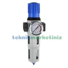3/4'' Metal Gövde Festo Tip Pnömatik Tekli Filtre+Regülatör, Hava Basınç Ayar Filtreli Regülatörü DFR Serisi P1 Max: 16 Bar