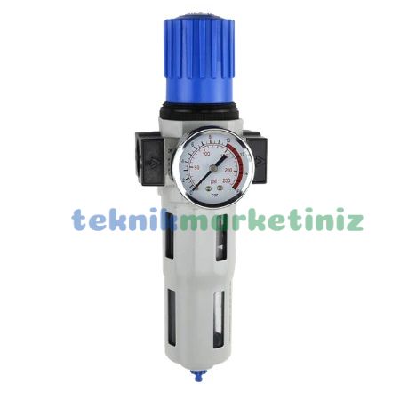 1'' Metal Gövde Festo Tip Pnömatik Tekli Filtre+Regülatör, Hava Basınç Ayar Filtreli Regülatörü DFR Serisi P1 Max : 16 Bar