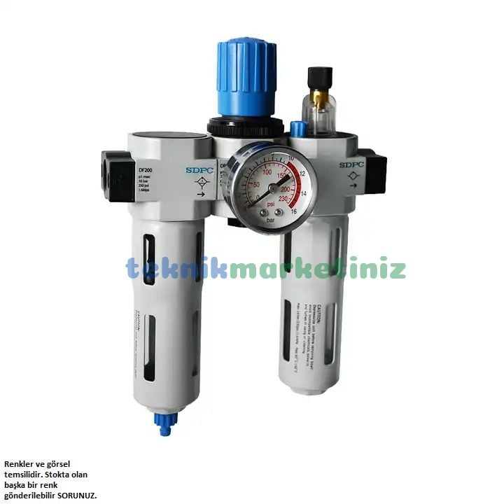 ÜÇLÜ Metal Gövde Festo Tip Pnömatik Şartlandırıcı, Pnomatik Hava Hazırlayıcı Şartlandırıcı DC Serisi P1 Max : 16 Bar, Diş Ölçüsü: