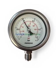 Ø100mm -1 / +1,5 Bar Alttan Bağlantılı Kurutip Paslanmaz G1/2'' Hassas ManoVakummetre, Basınç Vakum Göstergesi CL1,0 PAKKENS