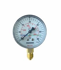 Ø63mm 0-60 Bar G1/4'' inç Alttan Bağlantılı Genel Amaçlı Kurutip Manometre, Basınç Göstergesi CL2,5 PAKKENS