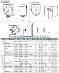 Ø63mm 0-60 Bar G1/4'' inç Alttan Bağlantılı Genel Amaçlı Kurutip Manometre, Basınç Göstergesi CL2,5 PAKKENS