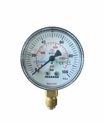 Ø63mm 0-100 Bar G1/4'' inç Alttan Bağlantılı Genel Amaçlı Kurutip Manometre, Basınç Göstergesi CL2,5 PAKKENS