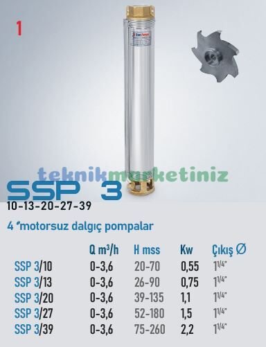 4'' MOTORSUZ DERİN KUYU DALGIÇ POMPA GÖVDESİ SSP3/10