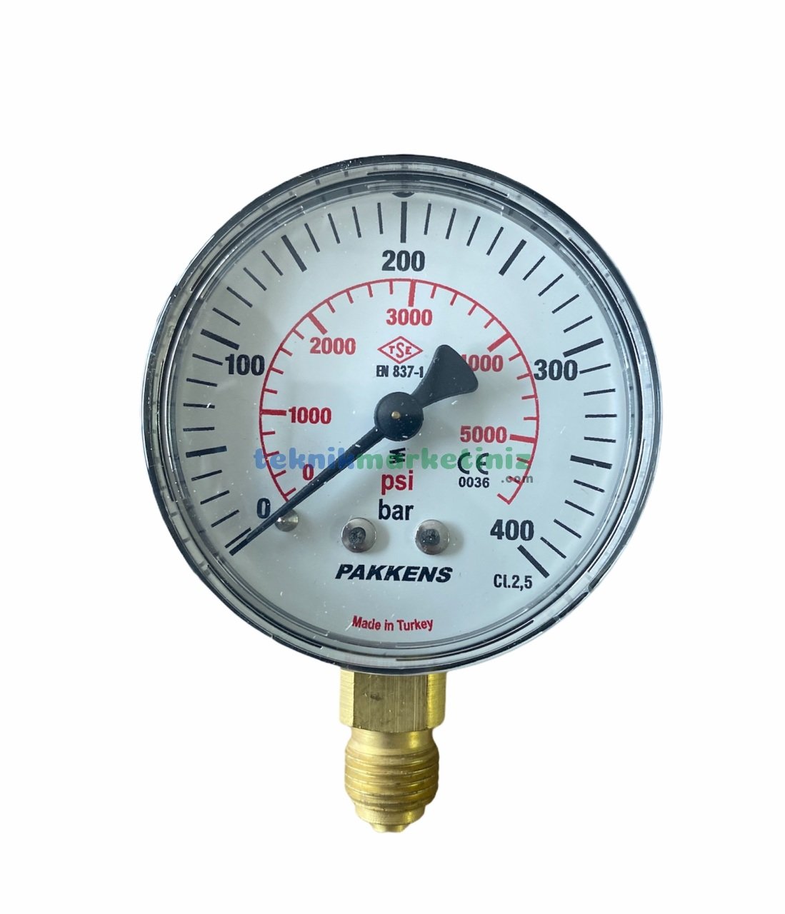 Ø63mm 0-400 Bar G1/4'' inç Alttan Bağlantılı Genel Amaçlı Kurutip Manometre, Basınç Göstergesi CL2,5 PAKKENS