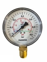 Ø100mm 0-0,6 Bar G1/2'' inç Alttan Bağlantılı Genel Amaçlı Kurutip Manometre, Basınç Göstergesi CL2,5 PAKKENS