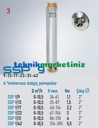 4'' MOTORSUZ DERİN KUYU DALGIÇ POMPA GÖVDESİ SSP 9/23