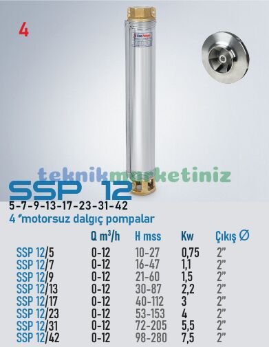 4'' MOTORSUZ DERİN KUYU DALGIÇ POMPA GÖVDESİ SSP 12/5
