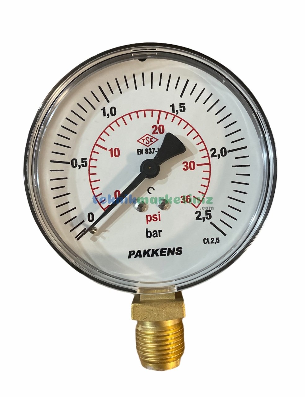 Ø100mm 0-2,5 Bar G1/2'' inç Alttan Bağlantılı Genel Amaçlı Kurutip Manometre, Basınç Göstergesi CL2,5 PAKKENS