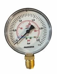 Ø100mm 0-2,5 Bar G1/2'' inç Alttan Bağlantılı Genel Amaçlı Kurutip Manometre, Basınç Göstergesi CL2,5 PAKKENS