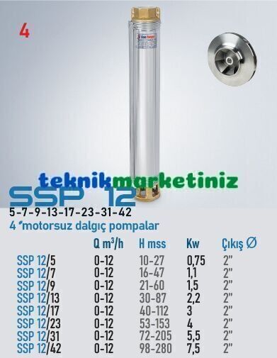 4'' MOTORSUZ DERİN KUYU DALGIÇ POMPA GÖVDESİ SSP 12/31