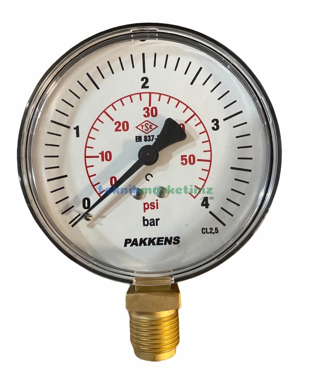 Ø100mm 0-4 Bar G1/2'' inç Alttan Bağlantılı Genel Amaçlı Kurutip Manometre, Basınç Göstergesi CL2,5 PAKKENS