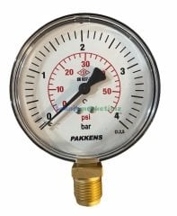 Ø100mm 0-4 Bar G1/2'' inç Alttan Bağlantılı Genel Amaçlı Kurutip Manometre, Basınç Göstergesi CL2,5 PAKKENS