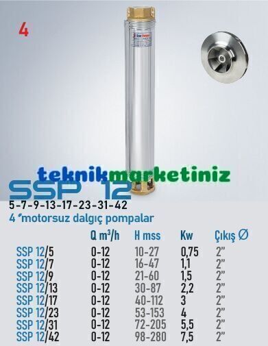 4'' MOTORSUZ DERİN KUYU DALGIÇ POMPA GÖVDESİ SSP 12/42