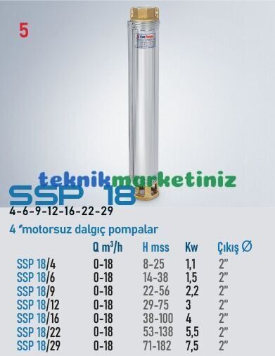 4'' MOTORSUZ DERİN KUYU DALGIÇ POMPA GÖVDESİ SSP 18/9