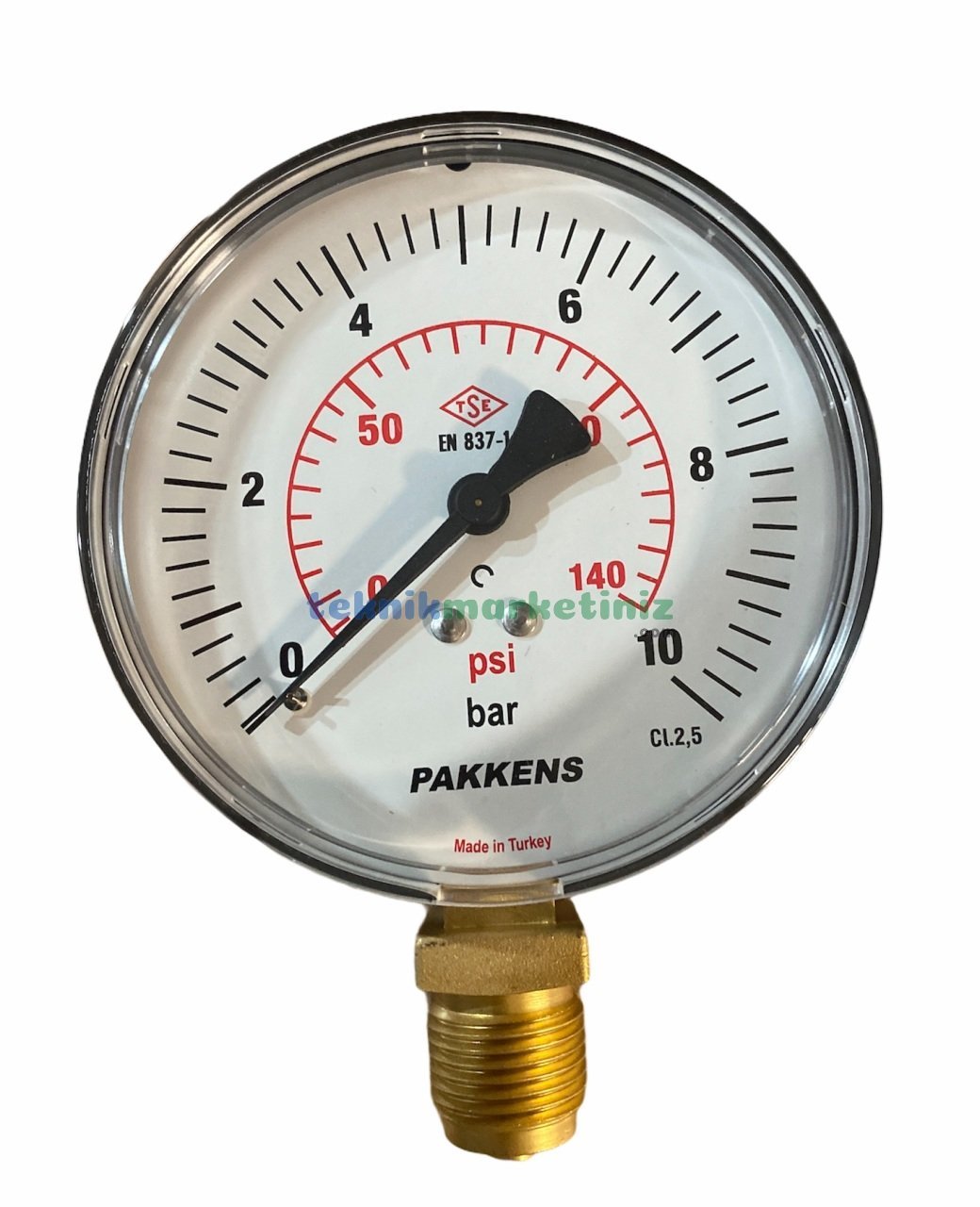 Ø100mm 0-10 Bar G1/2'' inç Alttan Bağlantılı Genel Amaçlı Kurutip Manometre, Basınç Göstergesi CL2,5 PAKKENS