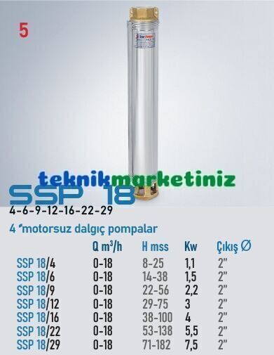 4'' MOTORSUZ DERİN KUYU DALGIÇ POMPA GÖVDESİ SSP 18/22