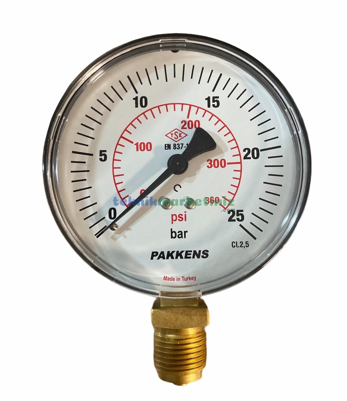 Ø100mm 0-25 Bar G1/2'' inç Alttan Bağlantılı Genel Amaçlı Kurutip Manometre, Basınç Göstergesi CL2,5 PAKKENS