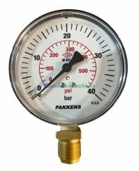 Ø100mm 0-40 Bar G1/2'' inç Alttan Bağlantılı Genel Amaçlı Kurutip Manometre, Basınç Göstergesi CL2,5 PAKKENS
