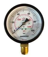 Ø100mm 0-100 Bar G1/2'' inç Alttan Bağlantılı Genel Amaçlı Kurutip Manometre, Basınç Göstergesi CL2,5 PAKKENS
