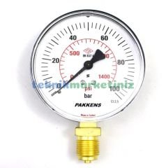 Ø100mm 0-100 Bar G1/2'' inç Alttan Bağlantılı Genel Amaçlı Kurutip Manometre, Basınç Göstergesi CL2,5 PAKKENS Metal Gövde, Akrilik Kapak