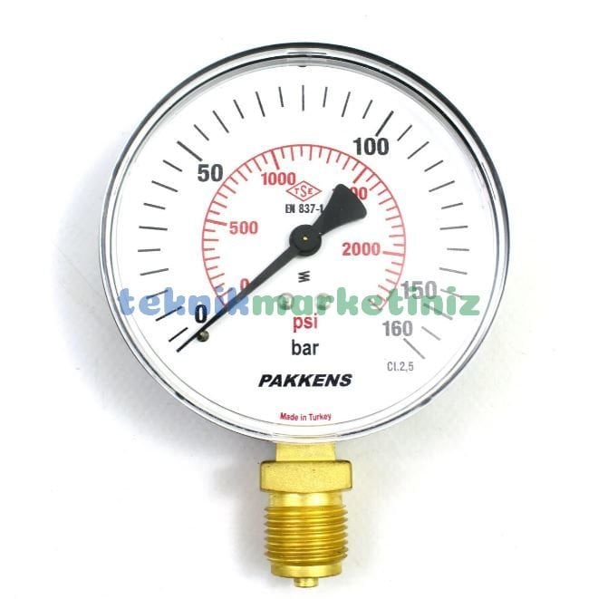 Ø100mm 0-160 Bar G1/2'' inç Alttan Bağlantılı Genel Amaçlı Kurutip Manometre, Basınç Göstergesi CL2,5 PAKKENS