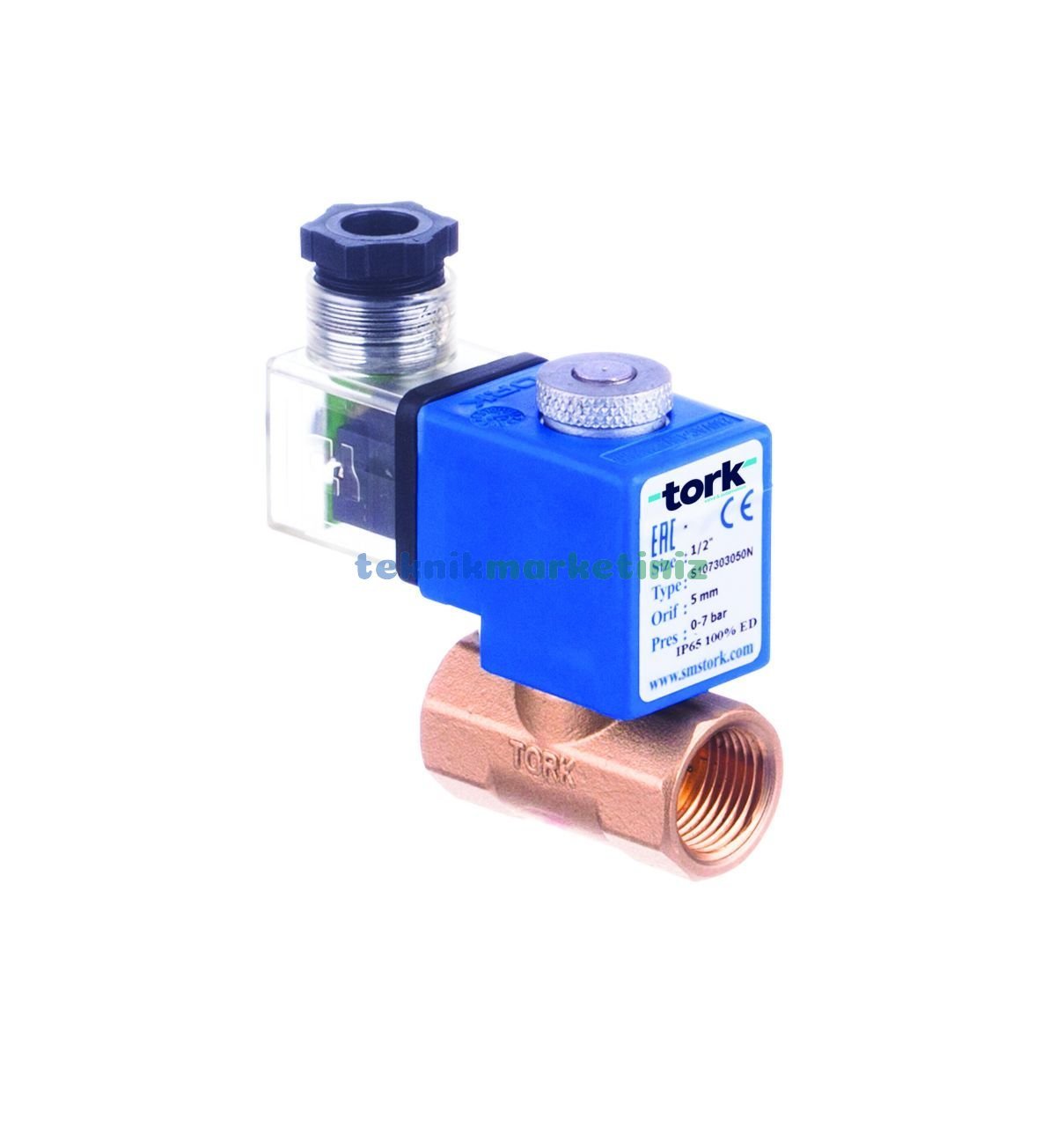 3/8'' Normalde Kapalı Genel Maksat Solenoid Vana TORK S1073.02.050 (0 - 7 BAR), Ekonomik Direkt Çekmeli Seri (5mm Orifis)
