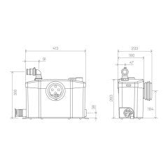 Sanipro XR 1 Klozet+1 Lavabo+1 Duş Kabini+1 Çamaşır Makinesi+1 Bide Gideri Öğütücülü, Bıçaklı Foseptik Tahliye Pompası 4 Tahliye Girişli WC+3 Ünite