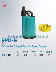 SPD-E 40 Sıfırdan Emiş Klapeli Temiz Su Drenaj Dalgıç Pompası STAR POMPA